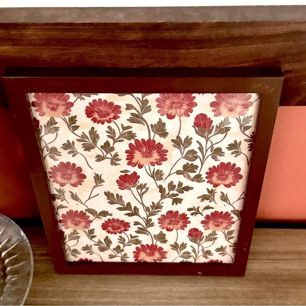 Vintage Style Floral Print Wood Framed Art Canvas Art Print Wall Hanging Flower